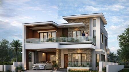"50x80 modern house design with 2 storeys and balcony"